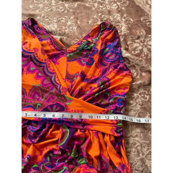 Lauren Ralph Lauren Paisley Faux Wrap Dress boho Orange Multicolor Size 10 - Picture 5 of 9